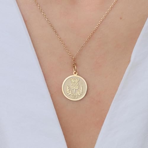 Collier pendentif pièce chardon en argent plaqué or élégant