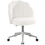 Eufurnibi Vanity Chair for Dressing Table with Wheels, Boucle Desk Chair for Bedroom, Swivel Armchair for Home, Height Adjustable&Easy Assembly, White/Beige