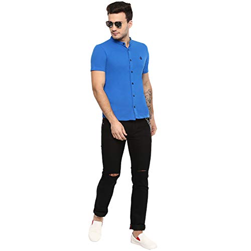 Image of Urbano Fashion Men's Solid Cotton Slim Fit Polo Shirt with Mandarin Collar