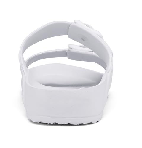 Meik Mangni Boys Girls Double Buckle Slip On Slide Kid Beach Sandals Adjustable Eva Summer Pool Shower Shoes Indoor Outdoor Slippers,White,Size:2 Big Kid thumb #5