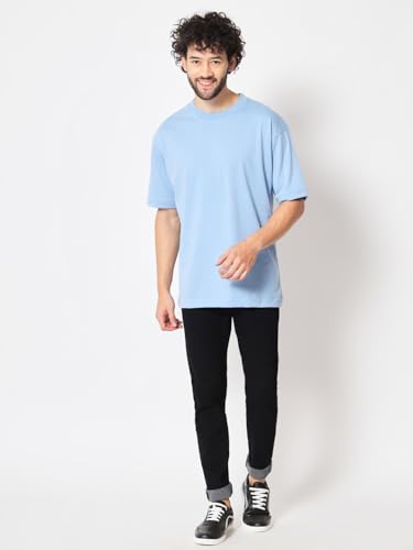 Image of crazymonk Oversized Baggy Fit Drop Shoulder Half Sleeves Round Neck Solid Pure Cotton T-Shirt for Men