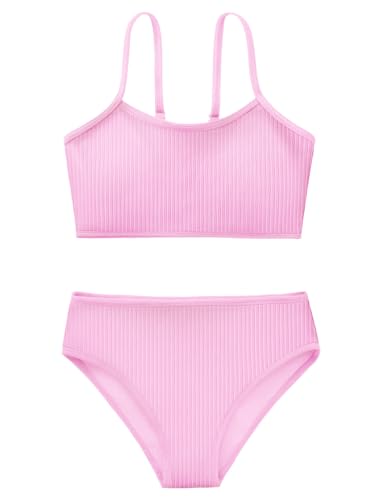 Image of Girl's 2 Piece Swimsuit Solid Spaghetti Strap Bikini Sets Beach Bathing Suit Swimwear for Teen Kids