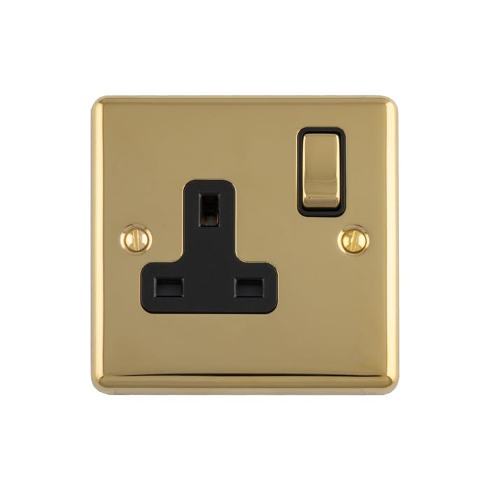 Kooples Hardware Enhance Decorative Socket 1 or 2 Gang Modern Electrical Wall Outlet (Polished Brass, 1 Gang with Black Trim)