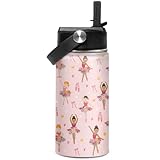 SANDJEST Kids Water Bottle Ballet Water Bottles 12oz with Straw Insulated Stainless Steel Travel School Tumbler Double Wall Vacuum Cup for Girls Kid