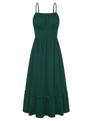 Image of GRACE KARIN Women's Summer Maxi Dress 2026,Smocked Ruched Bust Sundress with Adjustable Straps & Pockets-Beach Vacation Dress