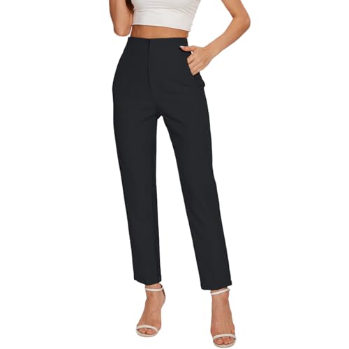 Women's High Waisted Pants - Straight Leg Dress Trousers with Pockets and Seam Design for Business Office Casual