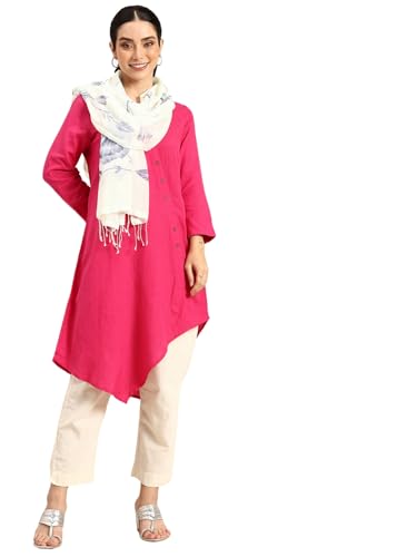 Handwoven-White-Cotton-Scarf-with-Blue-Hand-Painted-Design-Lightweight-Shawl-Soft-Natural-Fiber-Wrap-Womens-Fashion-Accessory-sustainable-fabric