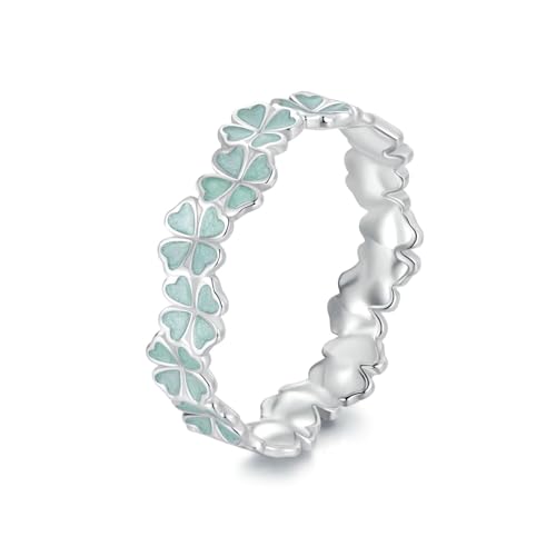 Kerraom Bague Femme Trèfle en Argent 925 - Bague Fleur Empilable, Fleurs Vertes, Hypoallergénique, Taille 54, Cadeau éternel pour une Fille