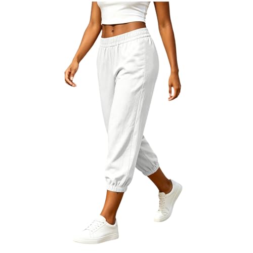 Pantalones Mujer Verano Lino de Algodón Casuales Solid Largo Pantalones Cintura Alta Elástico Pantalón con Bolsillos Ligeros y Cómodos Anchos Palazzo Pantalones