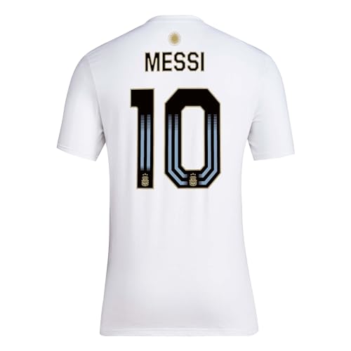 adidas Lionel Messi #10 Argentina National Team Men's Player Name & Number T-Shirt (White, Medium)