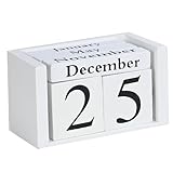 MICKYU Wooden Perpetual Block Calendar for Desk, Aesthetic Office Supplies, Rustic Farmhouse Decor, Cute Teacher Desk Accessories, Shelf Decor for Classroom, White