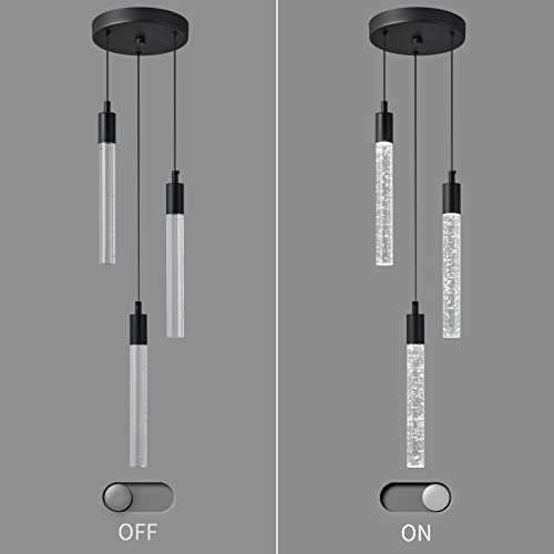 Image of Modern Light Fixture Kitchen Island Pendant Light Dimmable LED Black Pendant Lights Mini Crystal Pendant Lighting for Bedroom Dining Room Living Room（3-Light ）