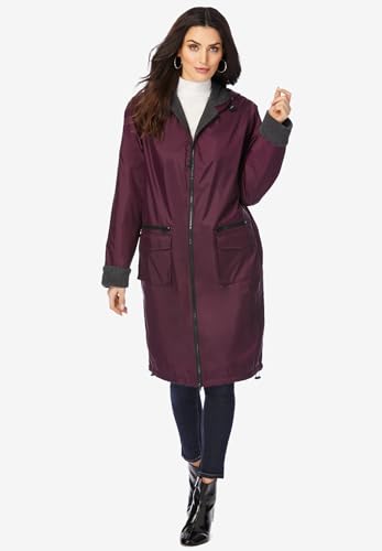 Roaman's Women's Plus Size Hooded Long Nylon Jacket with Fleece Lining4