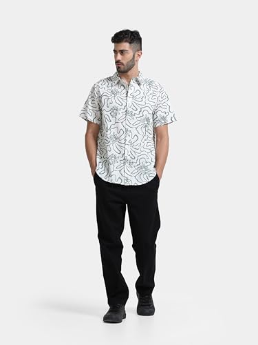 Image of StitchX Men's Half Sleeve Abstract Floral Printed Pure Cotton Shirt