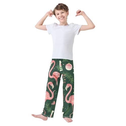 Xmas Flamingo Ball Boys Long Pants Soft Trousers Elastic Waist Kids Lounge Bottoms with Pockets S-XL2