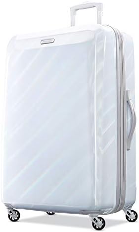 American Tourister Moonlight Hardside Expandable Luggage with Spinner Wheels, Iridescent White, Checked-Large 28-Inch
