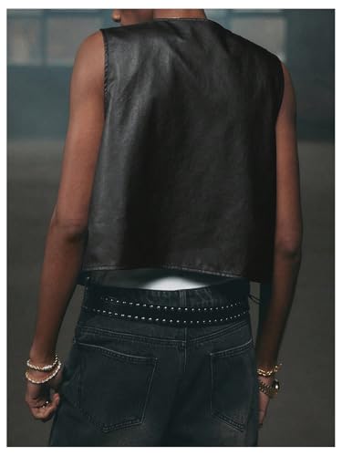 Men's PU Leather Outerwear Vest Y2k Studded Tassel Deep V Neck Western Jacket2