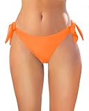 Holipick Orange Low Rise Bikini Bottoms - String Bathing Suit Bottoms for Women Side Tie Swim Bottoms Swimsuit S