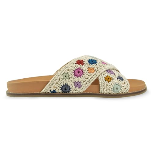 Image of The Sak Penelope Slide Sandal - Women's Flat Fashion Slides with Soft Cushion Sole -Hand Crochet Slip On Sandals For Everyday