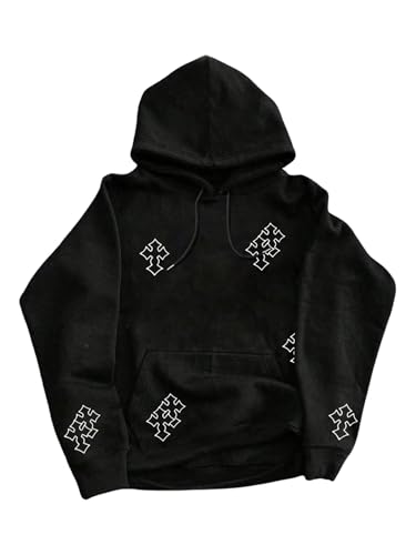 Floerns Men's Y2k Cross Print Hooded Sweatshirts Long Sleeve Streetwear Pullover Tops