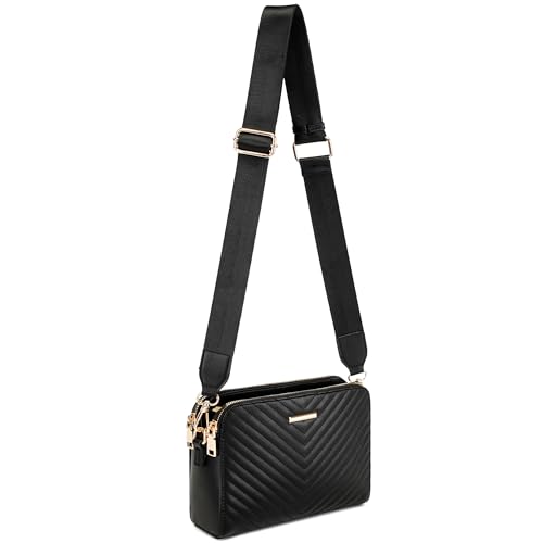 Goinsound Black Crossbody Purse for Women Small Cross Body Bags with Wide Guitar Strap