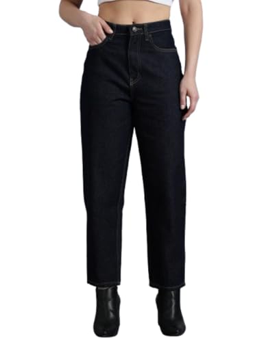 Image of INKD Women's Barrel Fit Jeans - 100% Cotton | High- Rise | Comfortable Fit | Casual Denims | Jeans for Women | Mom Fit Jean | Ankle Length Jean (Available in Plus Sizes)