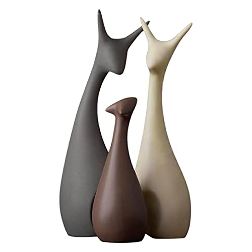 GOLWIS 3点セット 家族の絆 アニマル アート オブジェ 韓国 北欧 陶器 親子 セラミック インテリア 雑貨 置物 飾り 猫 鹿 象 動物 3匹 出産祝い ガーデニング 庭 オーナメント テーブル デスク プレゼント ギフト