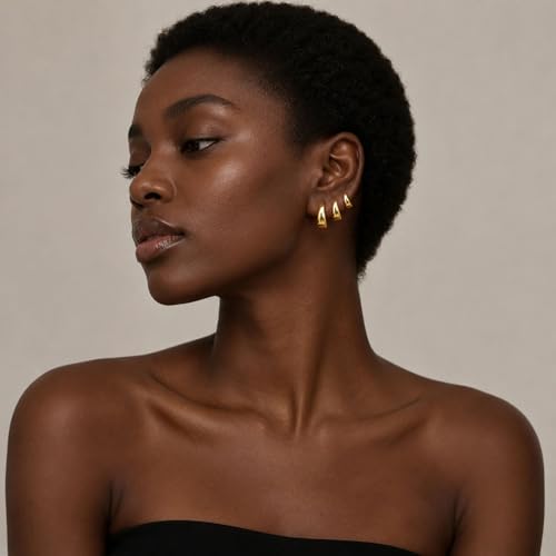 3Pairs Gold Hoop Earrings Set for Women Trendy Chunky Huggie Dainty Earring Jewelry for Women Teens - Image 4