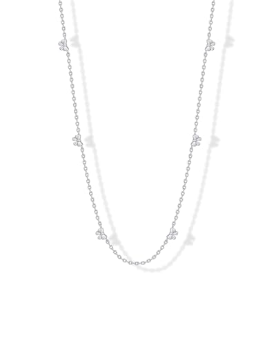 PAVOI Rhodium Plated Bow Necklace for Women - Cute Motif Station Chain Necklaces - Trendy Coquette Bow Jewelry