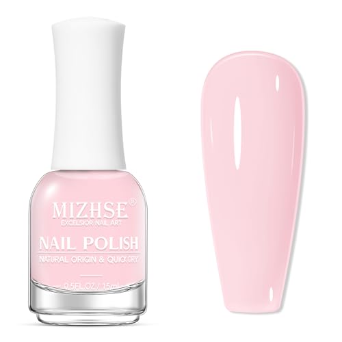 MIZHSE Quick Dry Nail Polish Light Pink Nail Polish Non Gel Air Drying Fast 15 ml 0.5 fl oz Regular Pastel Pink Glossy Finish Nail Lacquer Nail Art Manicure DIY Home