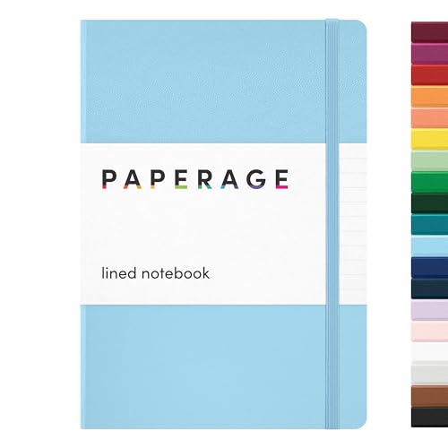 Image of PAPERAGE Lined Journal Notebook, (Light Blue), 160 Pages, Medium 5.6 in x 8 in - 100 GSM Thick Paper - Hardcover Journaling Notebook for Work, School & Note Taking