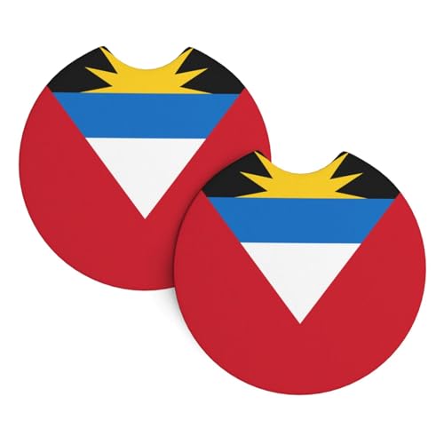 Drapeau D'Antigua-Et-Barbuda Caboteur Voiture 2 Pièces Antidérapants Tasse Pad Tapis Dessous De Verre pour Camion Bureau Maison 6.9Cm
