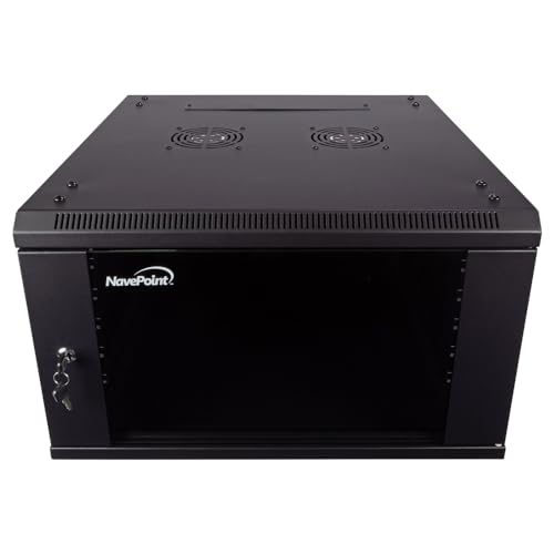 Image of NavePoint 6U Server Cabinet Wall Mount Rack Enclosure Includes 2 Fans, Locking Glass Door, Removable Side Panels - 6U Network Cabinet 23.6 inch Deep, 19 Inch Server Rack for IT and A /V Equipment