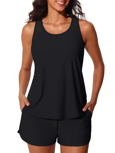 Image of Summer Mae Blouson Tankini Swimsuits for Women Tummy Control Bathing Suits | swim shorts with pockets,modest top with removable padded,2-piece 2026 for beach,pool,cruise