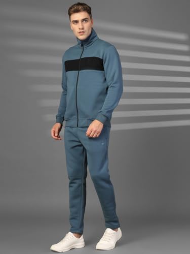 Image of CHKOKKO Mens High Neck Winter Tracksuit Full Zip Jacket with Elastic Waist Lower Warm and Soft Activewear Set for Gym Running and Casual Use Indigo Black 4XL