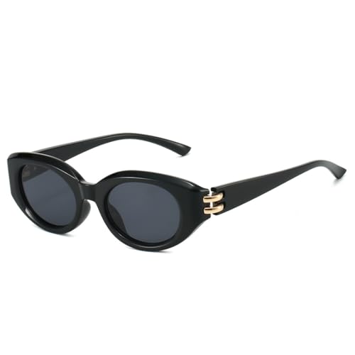 Lunettes de soleil ovales rétro femme petite monture métal noir