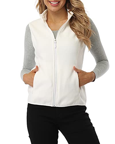 fuinloth Fleece Weste für Damen, Leicht Ärmellose Standkragen mit Reißverschlusstaschen Elfenbein Medium