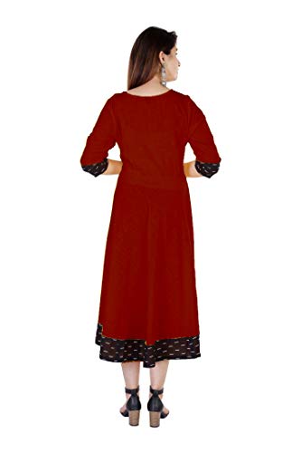 Image of Cotton Plain Black Parinted Lace Border Anarkali Dress Kurtis for Women - Not a Set with Dupatta or Pant