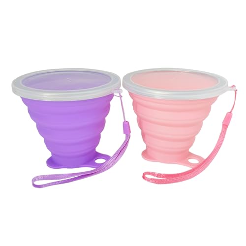 Guyuyii 2 Pcs Collapsible Cup - Ultrathin Folding Silicone Cup with Lid and Rope - Reusable, Portable, Eco-Friendly Mug for Travel, Camping, Hiking, a