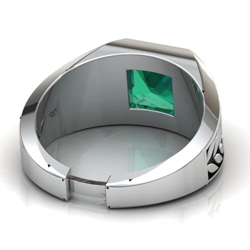 Men Attracts Money Wealth & Success Emerald Substitute/Green Zircon Ring Real Silver 925 Ring Suitable For All Zodiac Sign Adjustable Ring Size Certificate of Authenticity & 925 Stamp