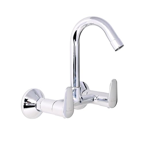 PARRYWARE UNO Series Wall Mounted Swinging Spout HOT and Cold Sink Mixer (Chrome) | Twin Side Lever, Brass Body Water Tap/Faucet/Cock for Bathroom/Kitchen Wash Basin | T5035A1