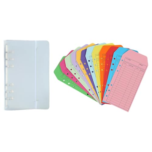 Pianificatore di bilancio con buste per contanti, 6 anelli, 12 buste colorate per pianificatore portatile A6, raccoglitore di bilancio finanziario, per scuola ufficio finanze personali e