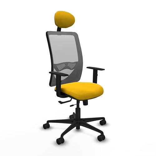 Piqueras y Crespo   Silla Operativa Zulema con Brazos 1D, Apoyo Lumbar Regulable en Altura y Cabecero Fijo. Equipado con Sincro/Traslack y Espuma de Corte. Gris/Amarillo