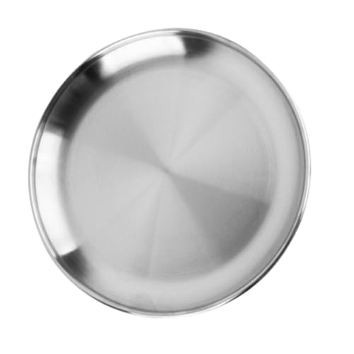 GRIRIW Elegant Stainless Steel Dinner Plate Round Fruit Plate Storage Tray Dessert Serving Compact Tableware