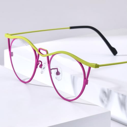 Image of FONEX Colorful Pure Titanium Glasses Frame Women Retro Round Eyeglasses F85782