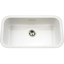 Fregadero Porcelana Houzer Porcela Series PCG-3600 WH - Fregadero de cocina de acero inoxidable esmaltado de porcelana con un solo cuenco, duradero y elegante para tu cocina