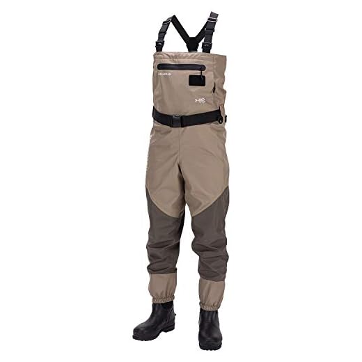 Bassdash Men’s Breathable Lightweight Chest and Waist Convertible Waders for Fishing and Hunting, Stocking Foot and Boot Foot Waders Available in 7 Sizes (Boot Foot, LK)