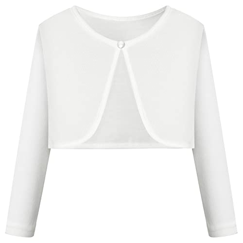 BONNY BILLY Cardigan Bambina Elegante Corto Cotone Bolero Coprispalle Ragazza Manica Lunga 8-9 Anni Bianco
