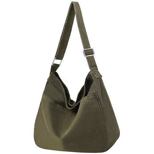 GEMIU Hobo Canvas Tote Bag For Women Crossbody Shoulder Bag with Multi Pockets Pocket for Travel Work Green