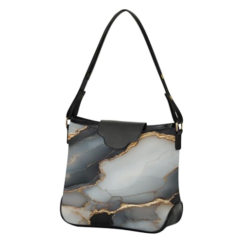 Sac à bandoulière pour femme marbré noir et blanc avec une sangle amovible réglable